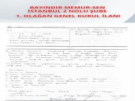 Bayındır Memur-Sen İstanbul 2 Nolu Şube Başkanlığı 1. Olağan Genel Kurul İlanı