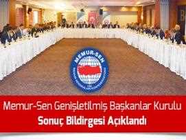 Memur-Sen Genişletilmiş Başkanlar Kurulu Sonuç Bildirgesi Açıklandı